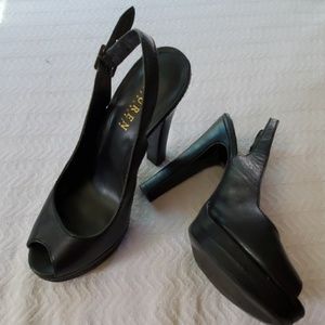 Ralph Lauren Black Leather Platform Heels